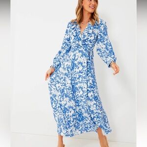 NWT HYACINTH HOUSE Blue and White Floral Winifred Wrap Dress